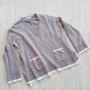 Pearl by Lela Rose women’s cashmere and Wool V-Neck Sweater - tan and white XL